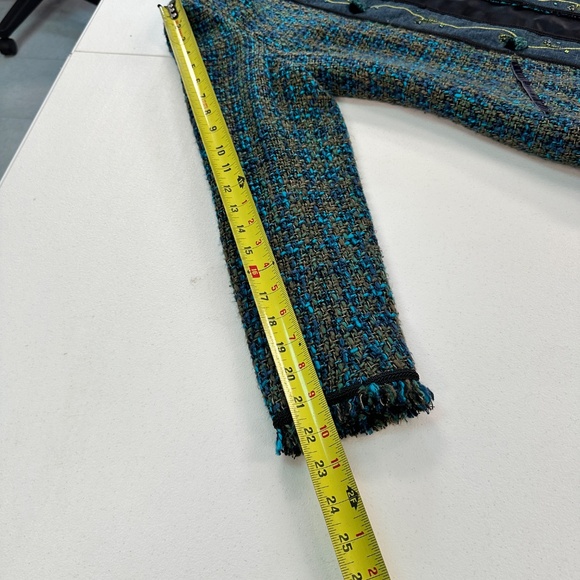 Vintage David Brooks Blue Green Tweed Fully Lined Cardigan Jacket Tassels Sz 8 - Picture 14 of 15